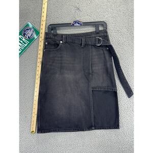 We the Free People On Tour Denim Wrap Skirt Womens 26 Black Jean Hi Low Knee NEW